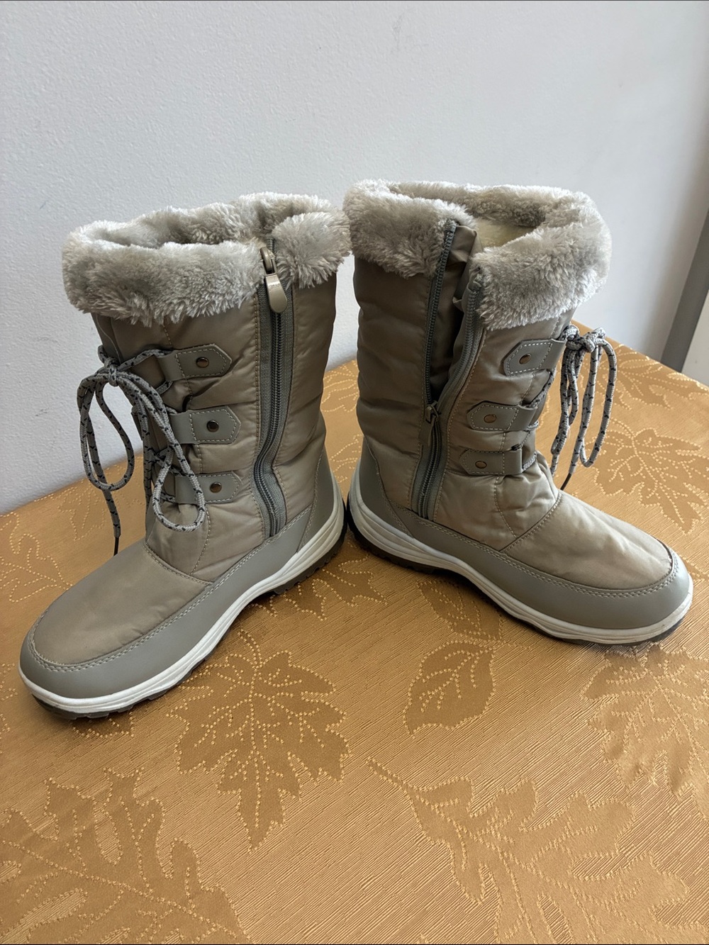Women’s Faux Fur Lined Taupe Winter Boots with Side Zipper